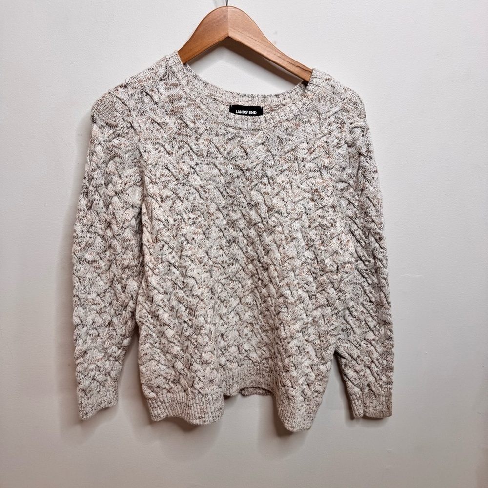 Lands' End Women's Textured Cotton Cream Sweater